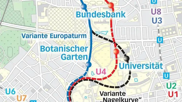 Stadtplan mit möglichen Anbindungen an die Universität Frankfurt