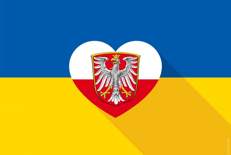 Flagge Ukraine mit Herz-Flagge der Stadt Frankfurt