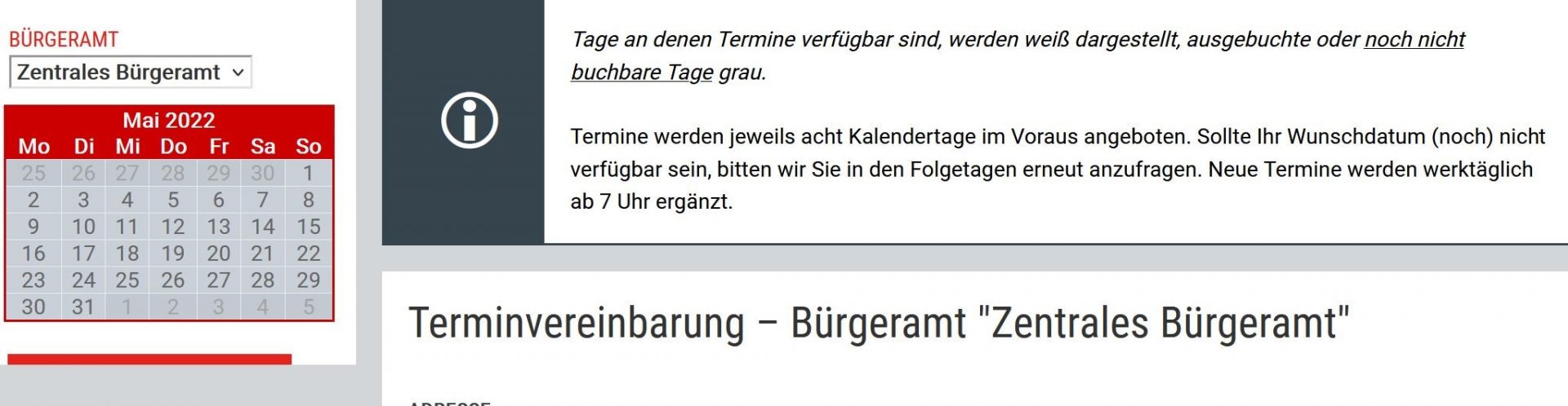 Online-Terminvereinbarung Bürgeramt Frankfurt am Main