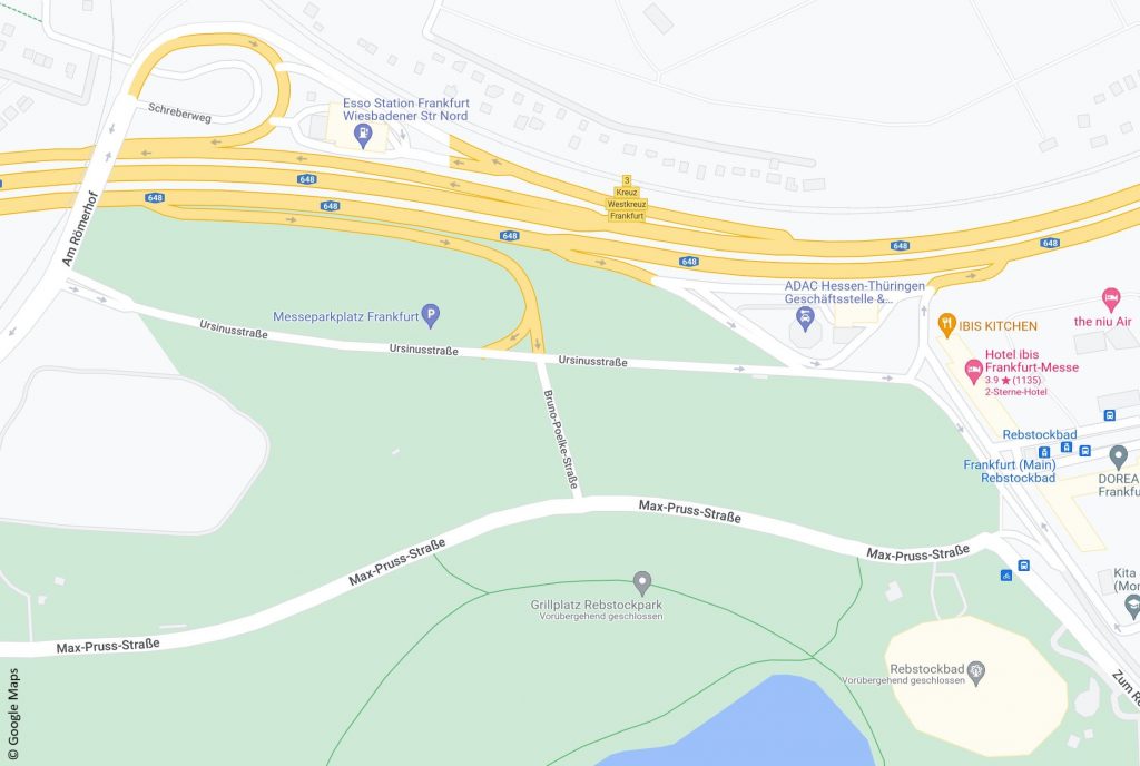 Google-Maps-Ausschnitt Rebstockgelände Frankfurt am Main